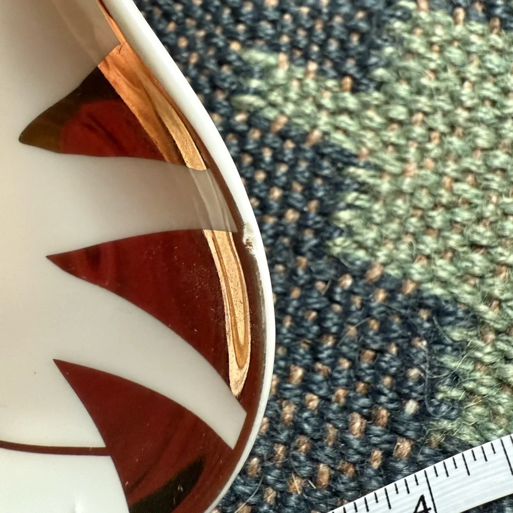 Francesca's Collections White Cat Dish with Gold Stripe Accents